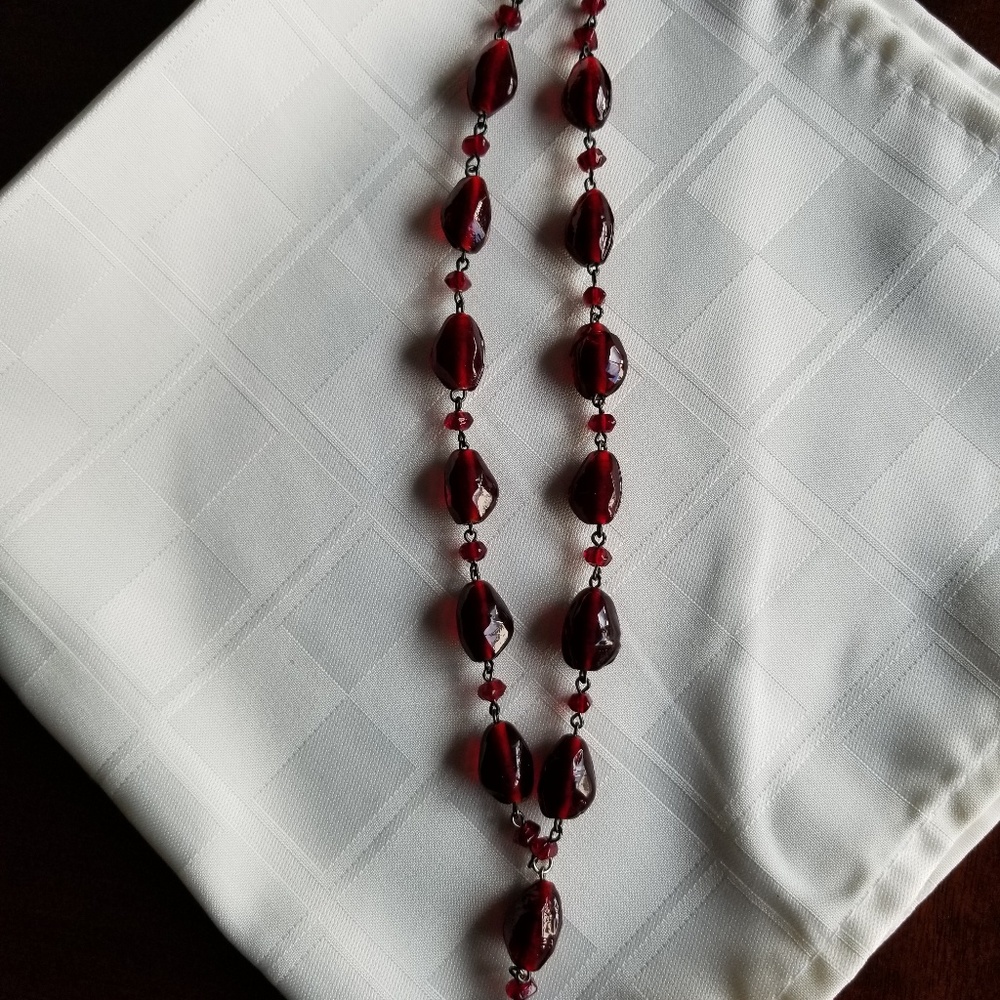 Dark Red Beaded Necklace